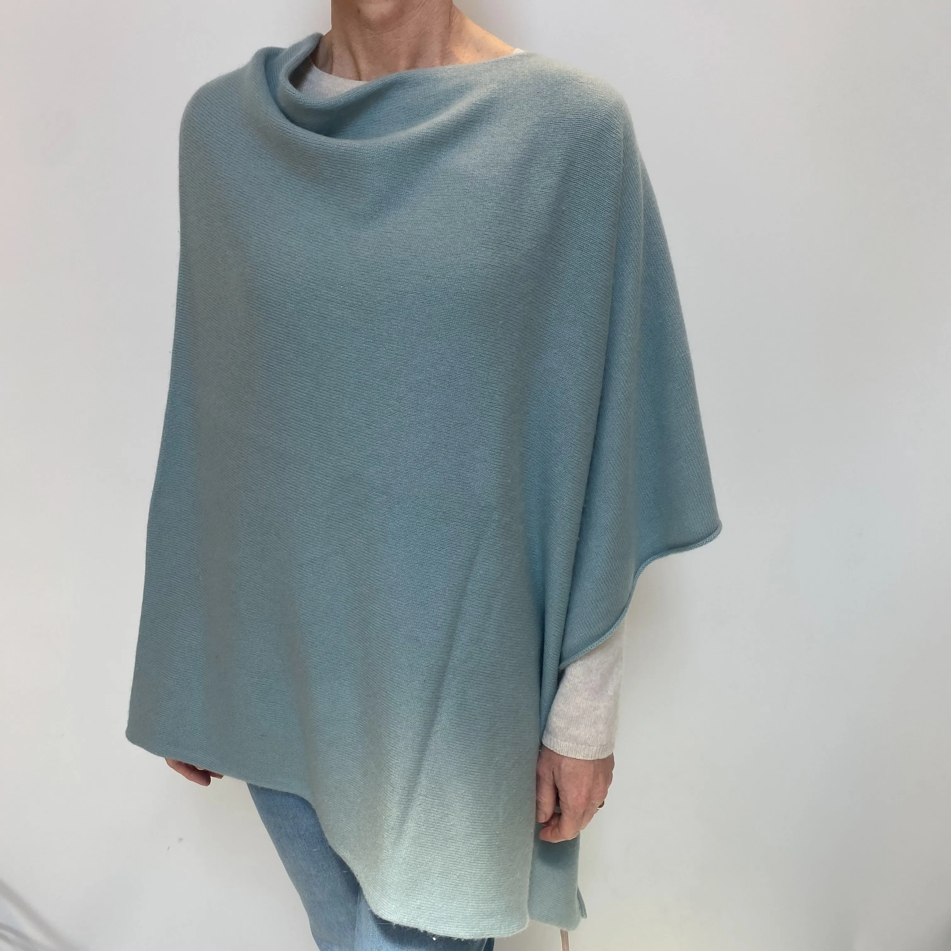 Dusky Blue Cashmere Poncho Large