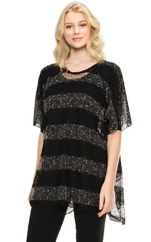 EA8767 Metallic Stripe Net Poncho