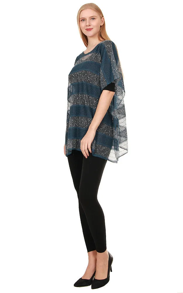 EA8767 Metallic Stripe Net Poncho