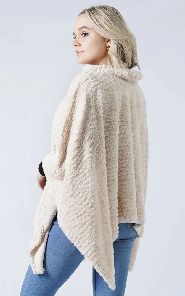 EAP8660 Stripe Pattern Faux Fur Poncho