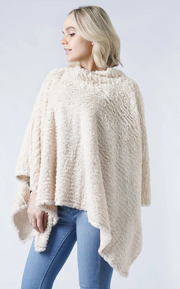 EAP8660 Stripe Pattern Faux Fur Poncho