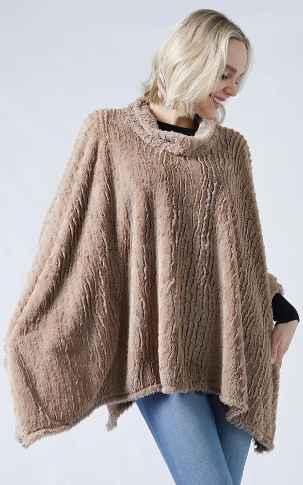 EAP8660 Stripe Pattern Faux Fur Poncho