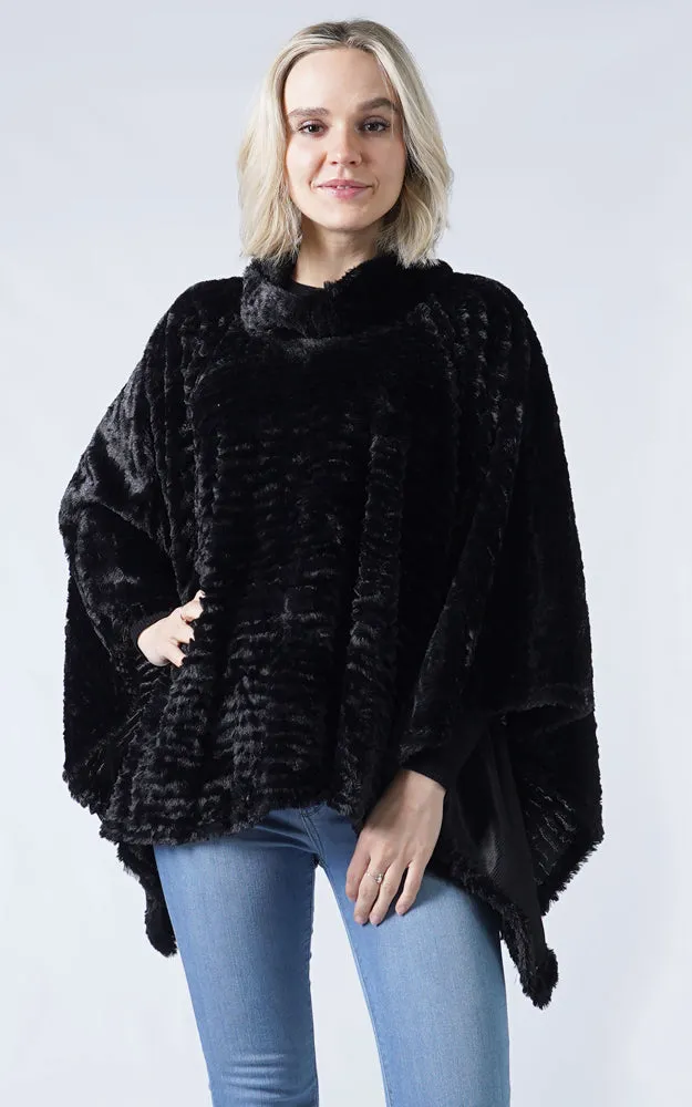 EAP8660 Stripe Pattern Faux Fur Poncho