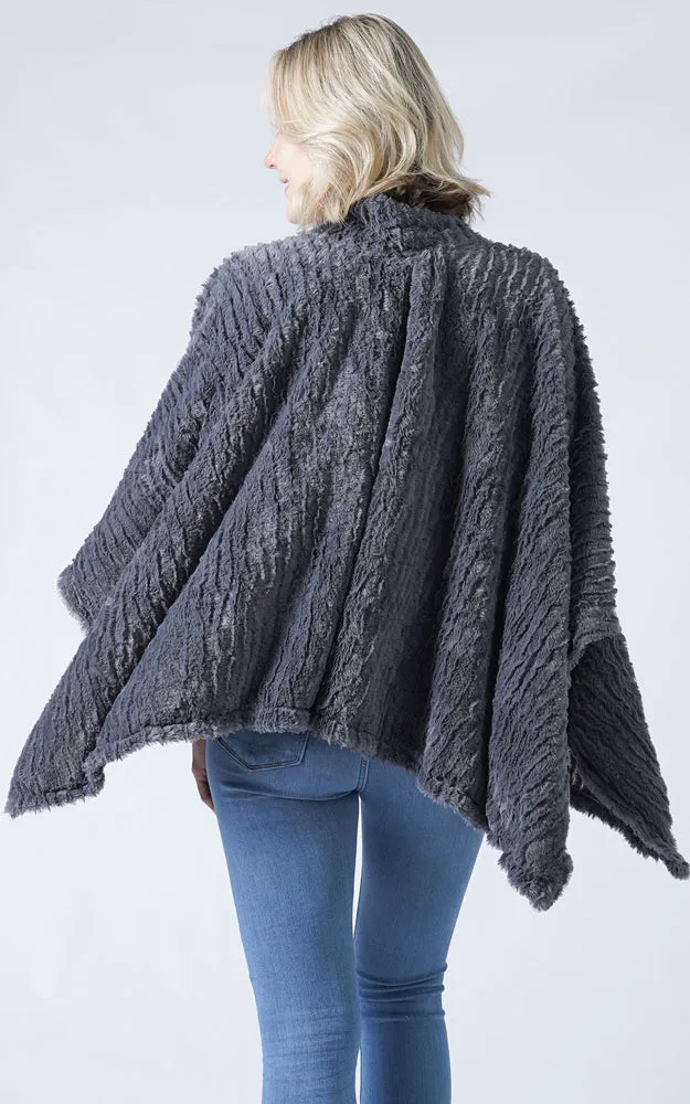 EAP8660 Stripe Pattern Faux Fur Poncho