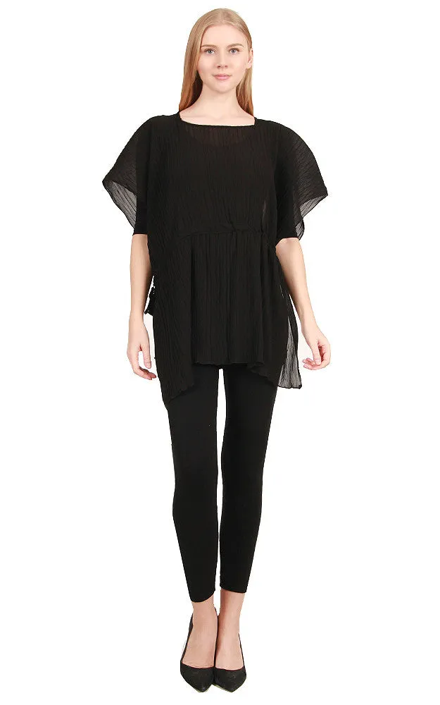 EAP8751 Pleated Chiffon Drawstring Poncho