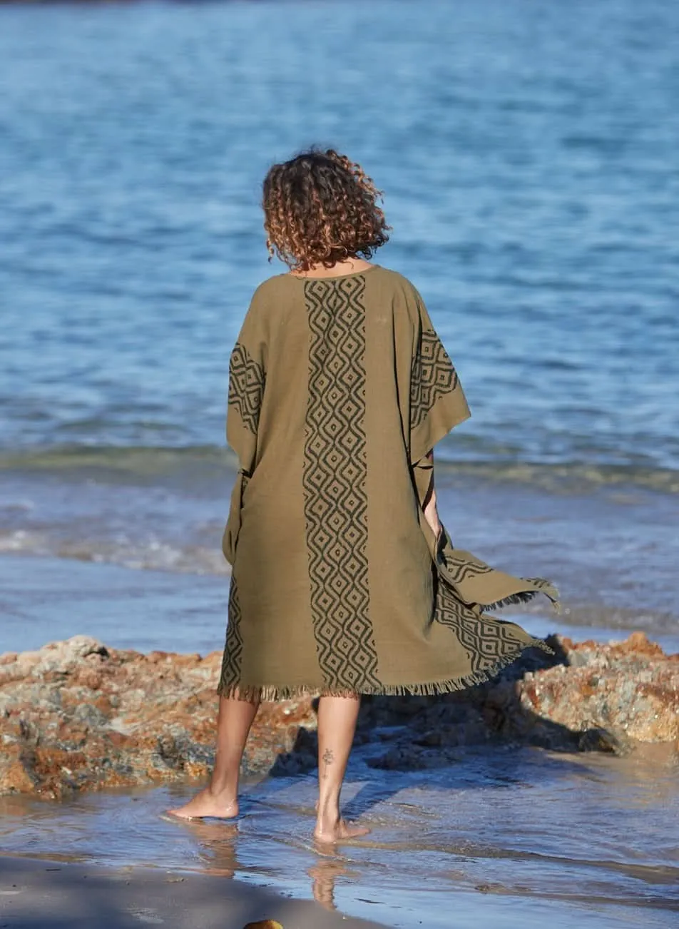 Earthy Block Print Kaftan - Khaki