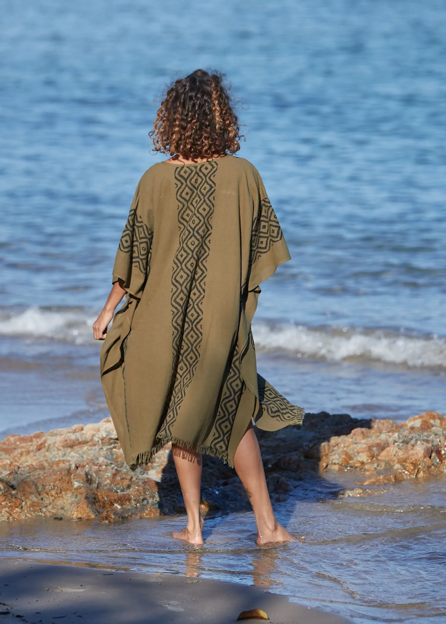 Earthy Block Print Kaftan - Khaki