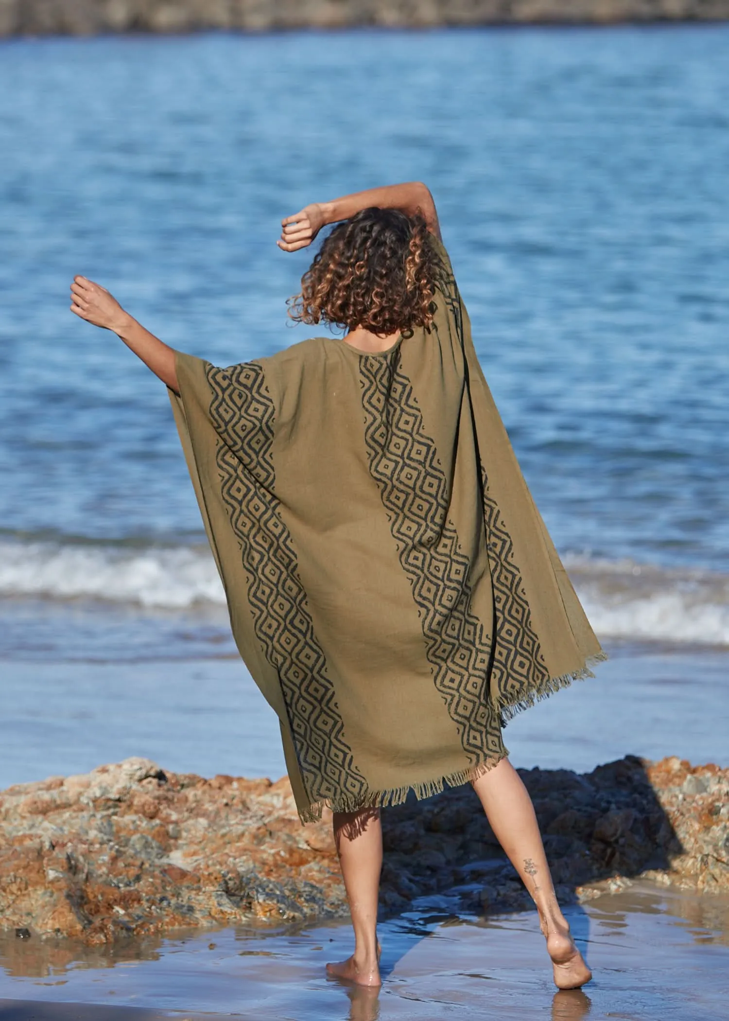 Earthy Block Print Kaftan - Khaki