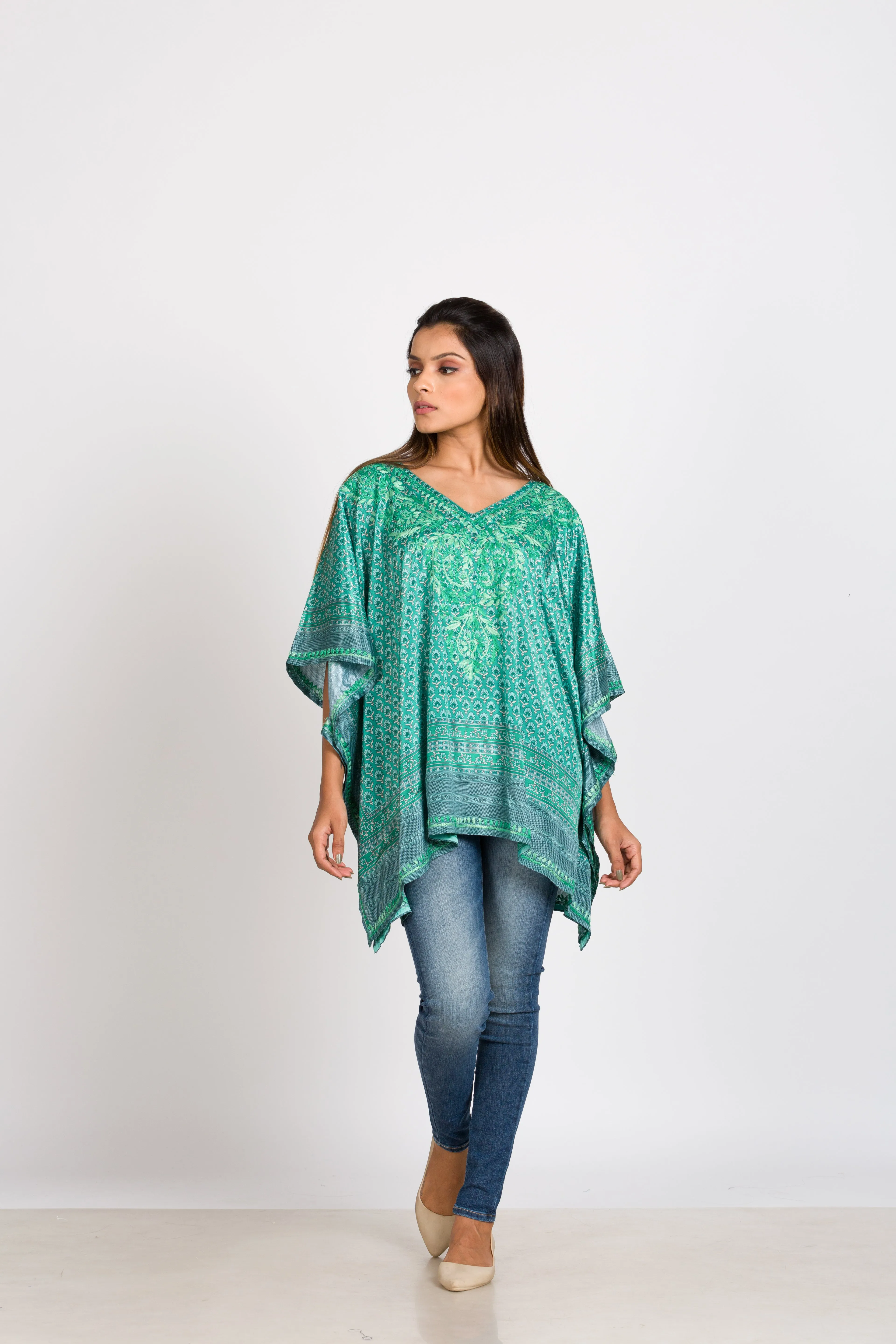 Embellished V Neck Poncho