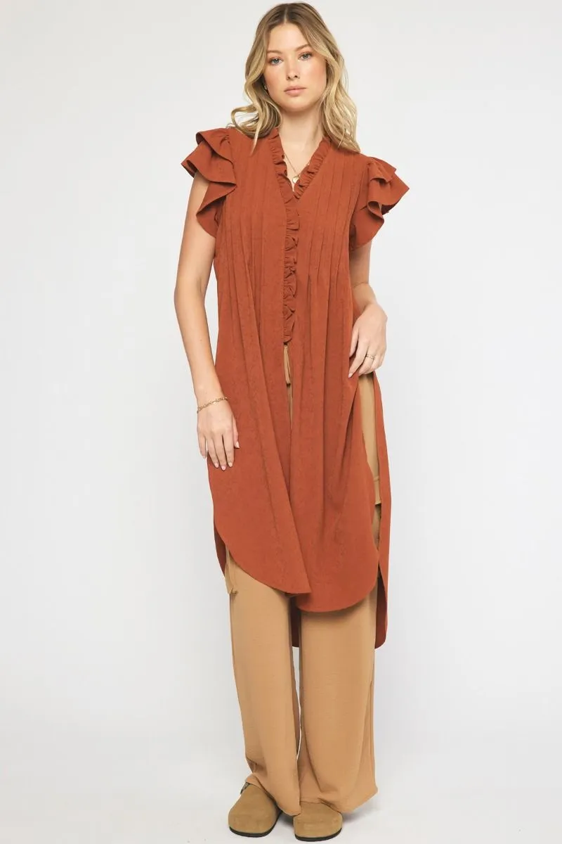 Entro Long  Ruffle Sleeve Tunic With Side Slits