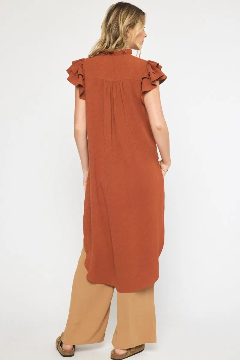 Entro Long  Ruffle Sleeve Tunic With Side Slits