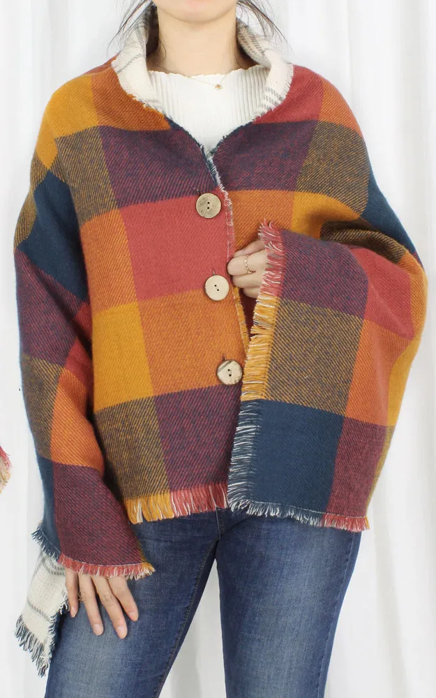 EPC10045 Check Reversible Button Poncho