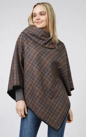 EPC10805 PLAID COCONUT BUTTON PONCHO