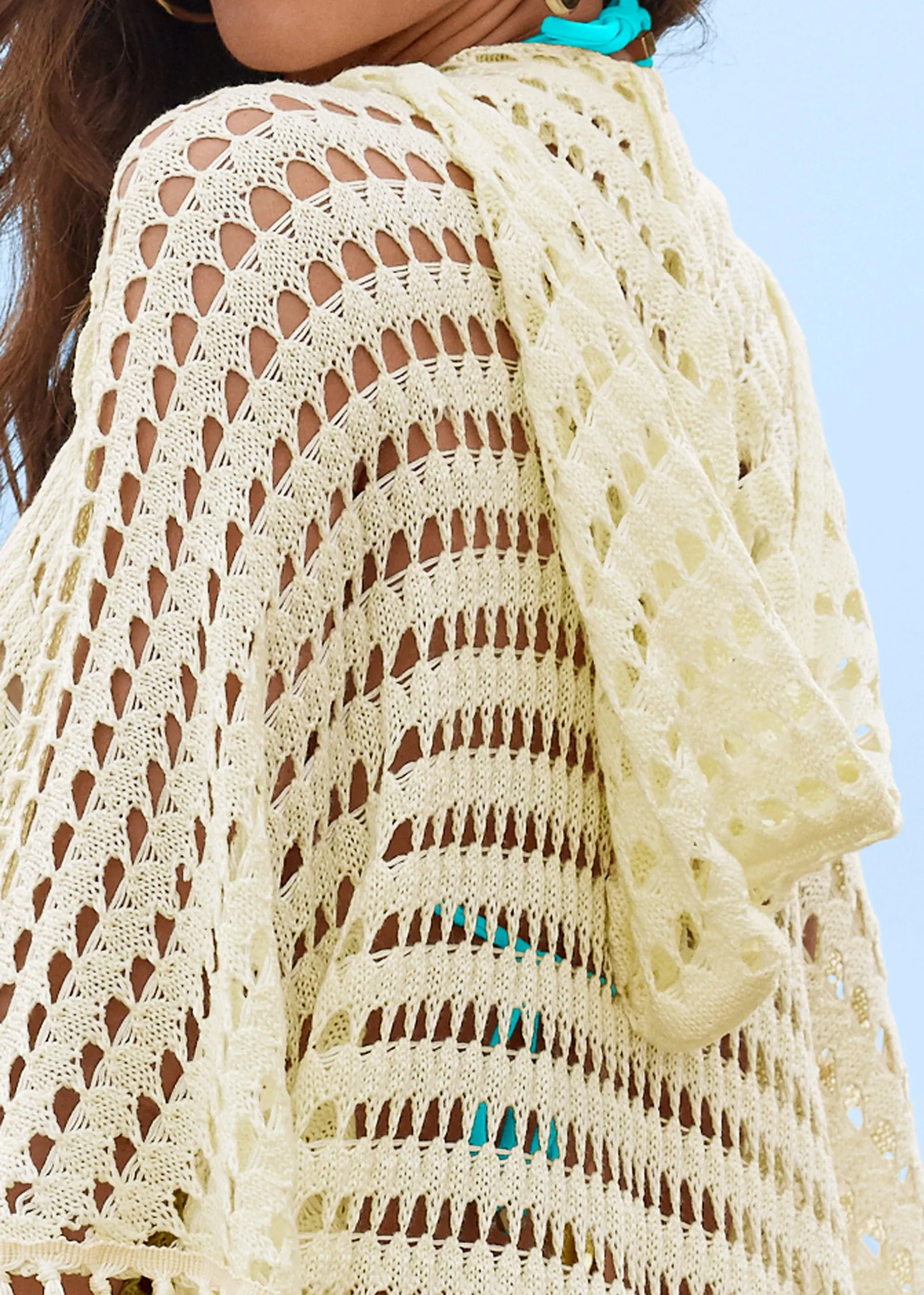 Exotic Fringe Poncho Hoodie - Cream