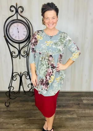 Floral Baby Doll Tunic- Grey