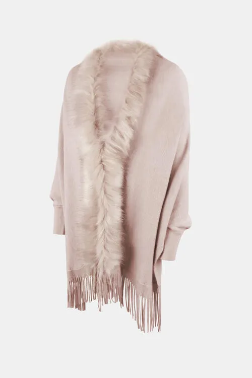 Fringe Open Front Long Sleeve Poncho