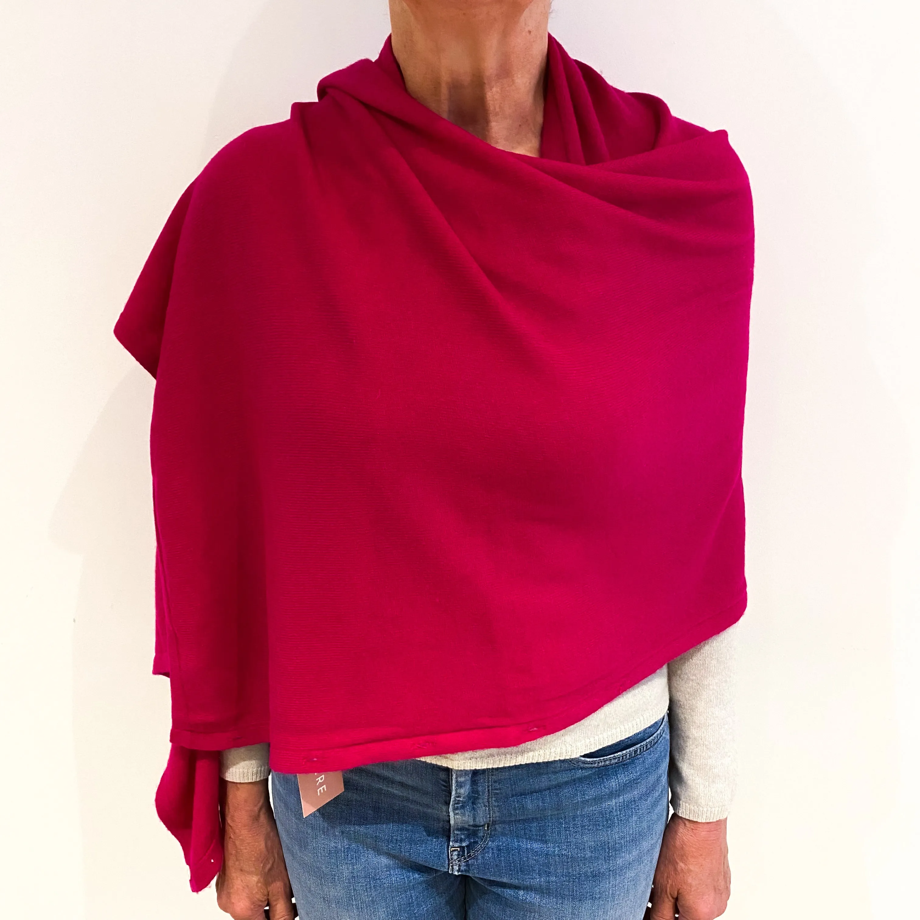 Fuchsia Pink Cashmere Buttoned Poncho Wrap One Size