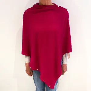 Fuchsia Pink Cashmere Buttoned Poncho Wrap One Size