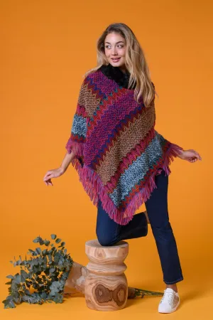 Fur Trim Poncho Purple