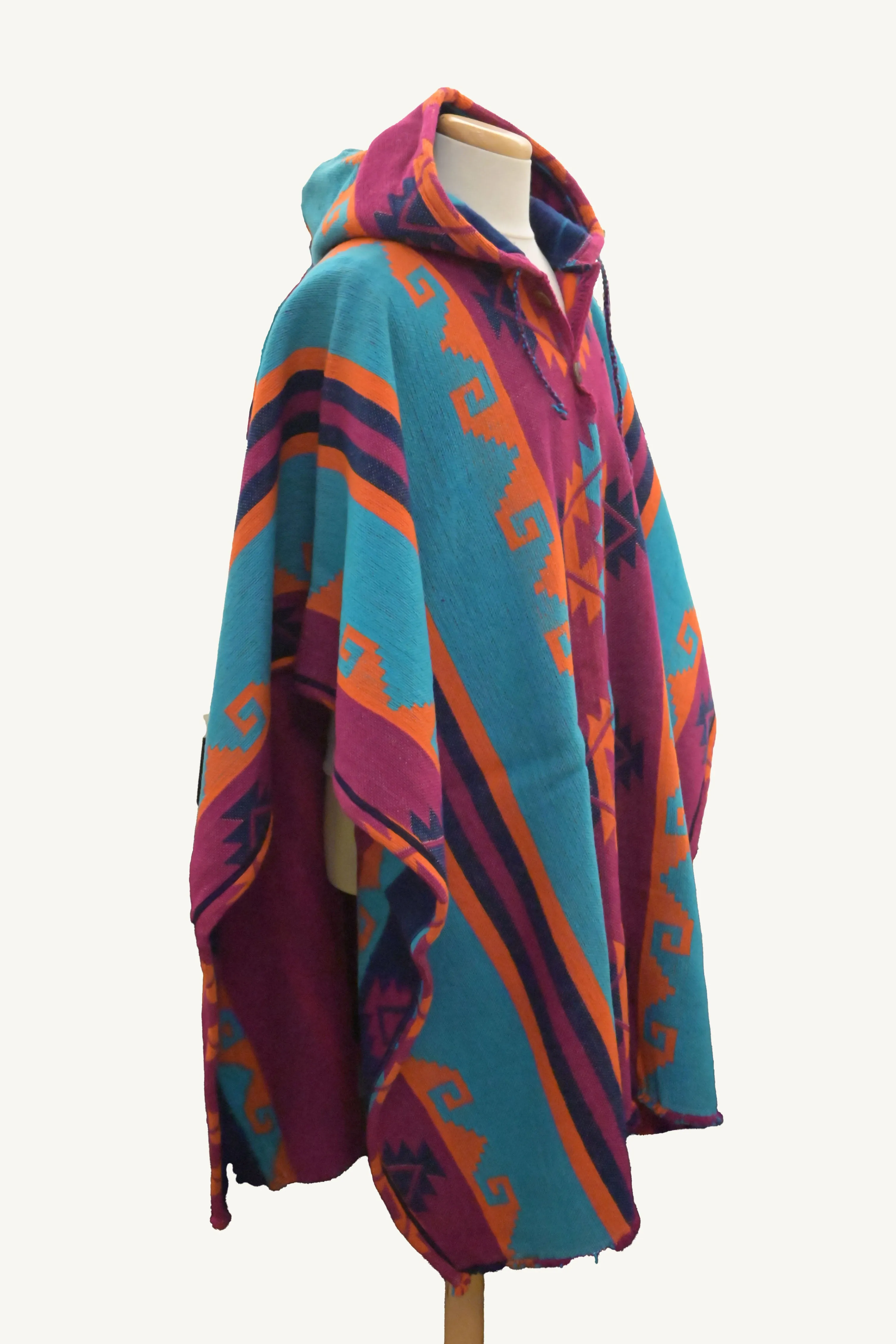 Geometric Poncho Pink n Turquoise