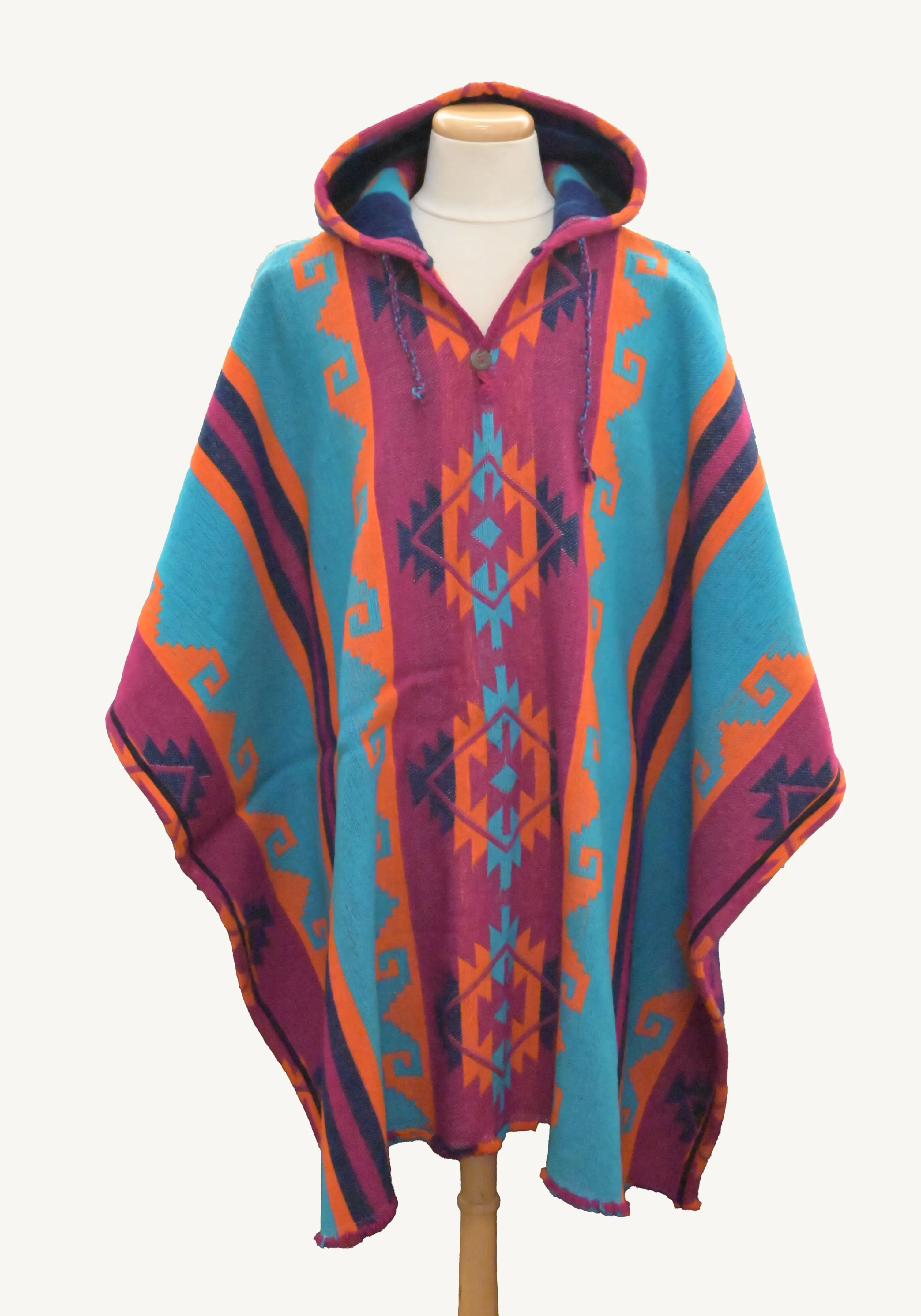 Geometric Poncho Pink n Turquoise