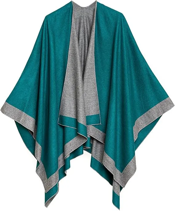 Gray-Caramel Luxurious Knit Sweater Poncho Cardigan