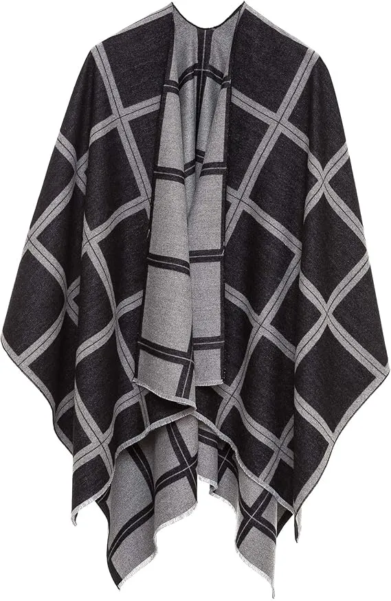 Gray-Caramel Luxurious Knit Sweater Poncho Cardigan