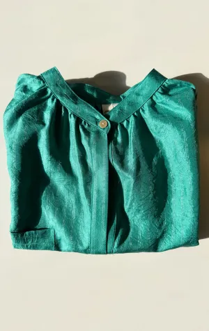 Green Silk long sleeve button tunic