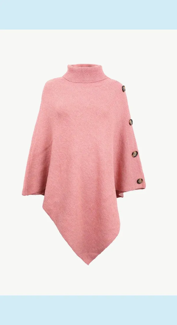 Handkerchief Hem Turtleneck Poncho Sweater