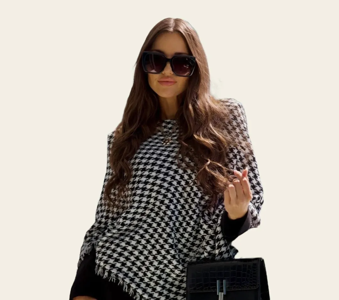 Houndstooth Print Poncho