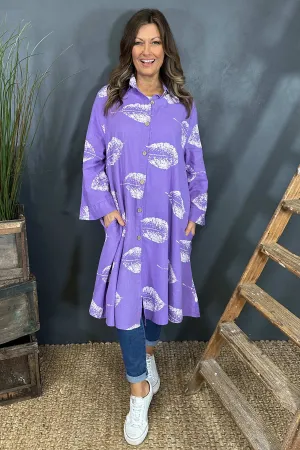 Irene Print Button Linen Tunic Purple