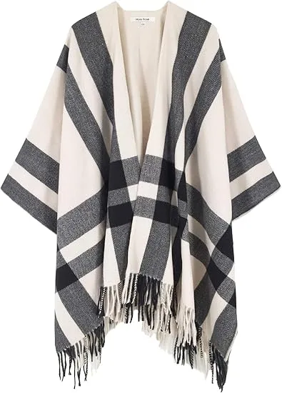 Ivory Winter Chic Plaid Poncho Cardigan