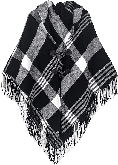 Ivory Winter Chic Plaid Poncho Cardigan