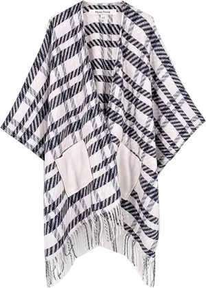 Ivory Winter Chic Plaid Poncho Cardigan