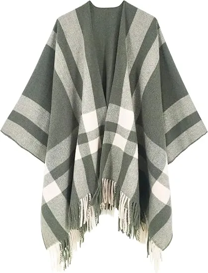 Ivory Winter Chic Plaid Poncho Cardigan