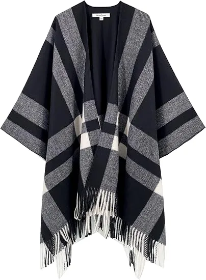 Ivory Winter Chic Plaid Poncho Cardigan