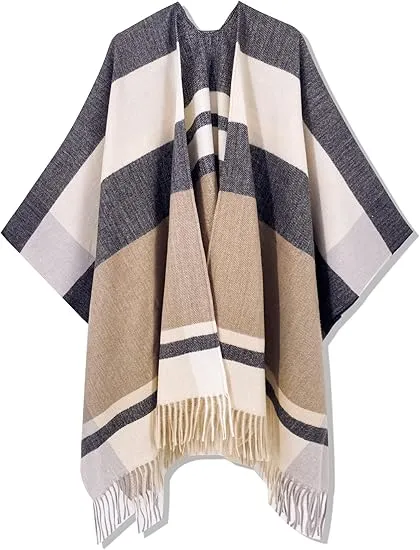 Ivory Winter Chic Plaid Poncho Cardigan