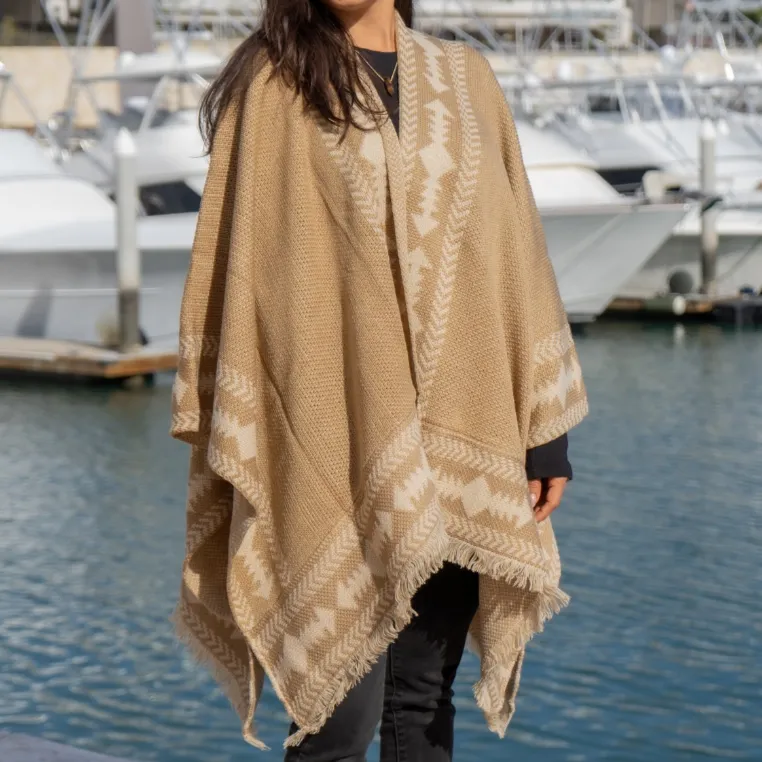 Jacquard Poncho With Fringe