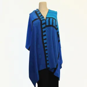 Kay Chapman Poncho, Patchwork, Blue/Turquoise, OS