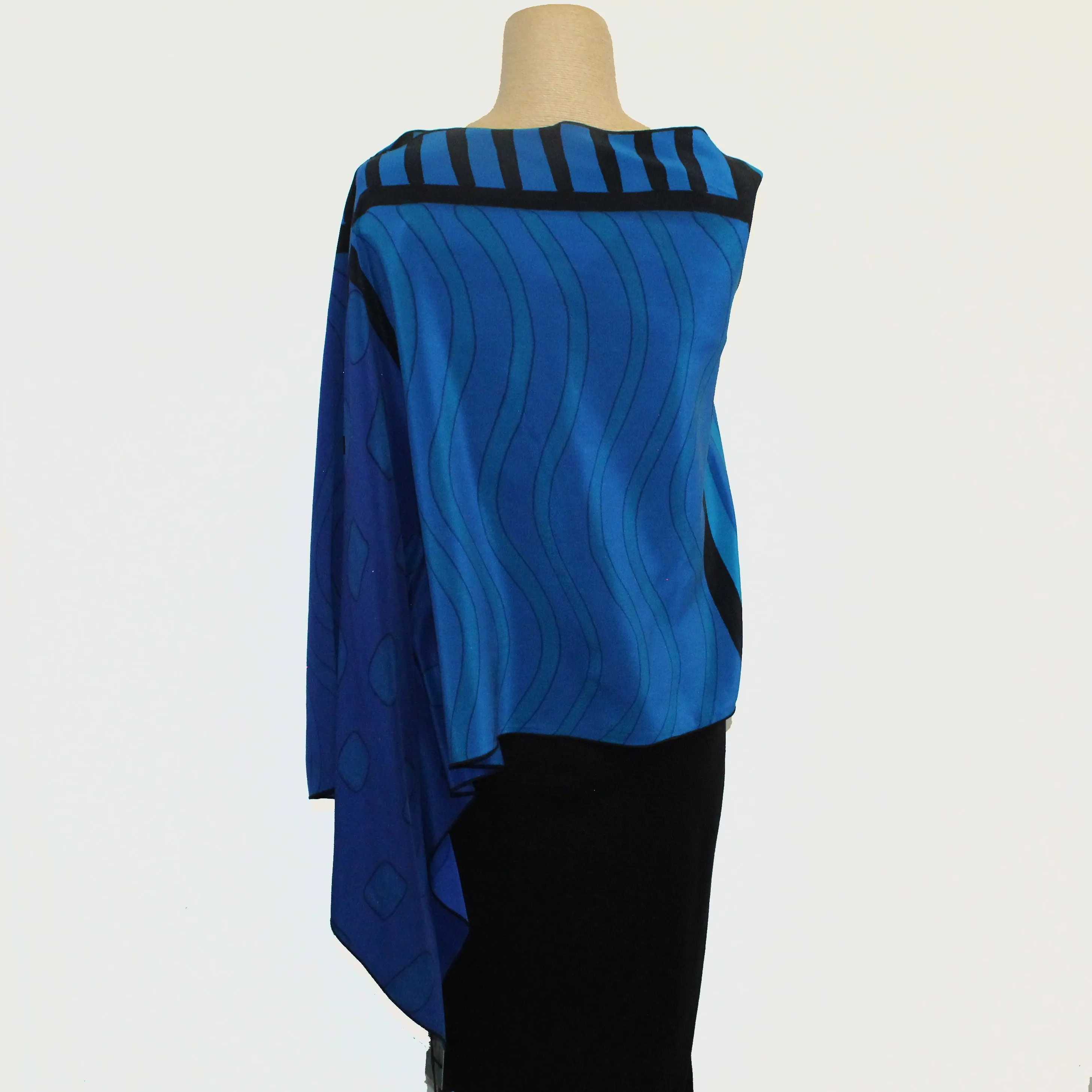 Kay Chapman Poncho, Patchwork, Turquoise/Blue/Black, OS