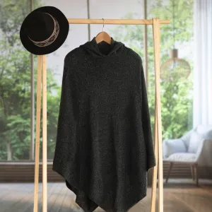 Knit Alpaca Blend Hooded Poncho in Graphite from Peru - Adventurous Style in Slate | NOVICA