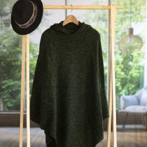 Knit Alpaca Blend Hooded Poncho in Moss from Peru - Adventurous Style in Moss | NOVICA