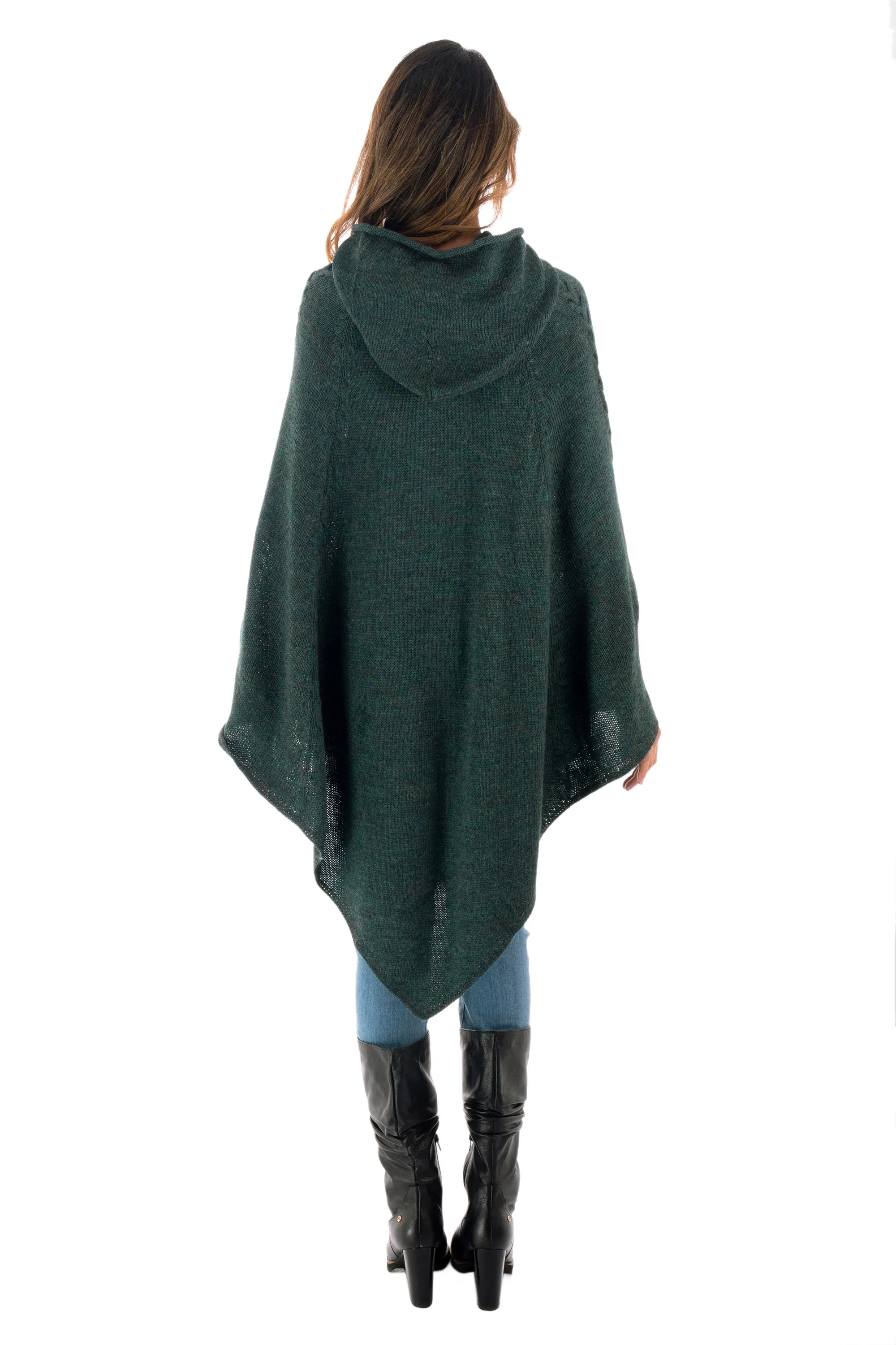 Knit Alpaca Blend Hooded Poncho in Moss from Peru - Adventurous Style in Moss | NOVICA