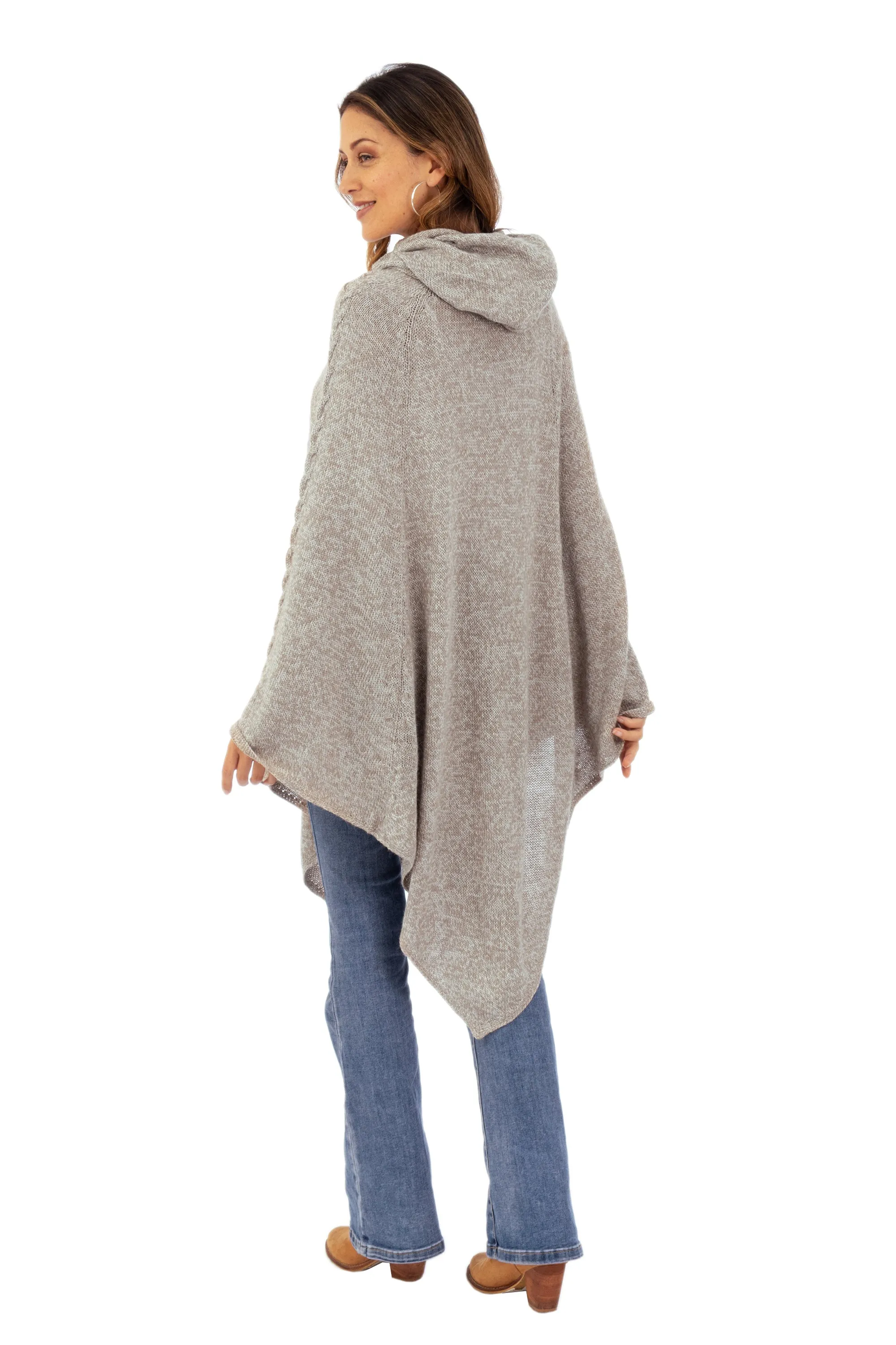 Knit Alpaca Blend Hooded Poncho in Taupe from Peru - Adventurous Style in Taupe | NOVICA