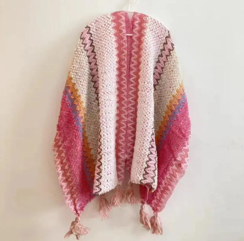 Knitted Poncho Tassel Cloak