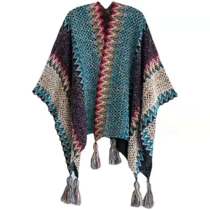 Knitted Poncho Tassel Cloak