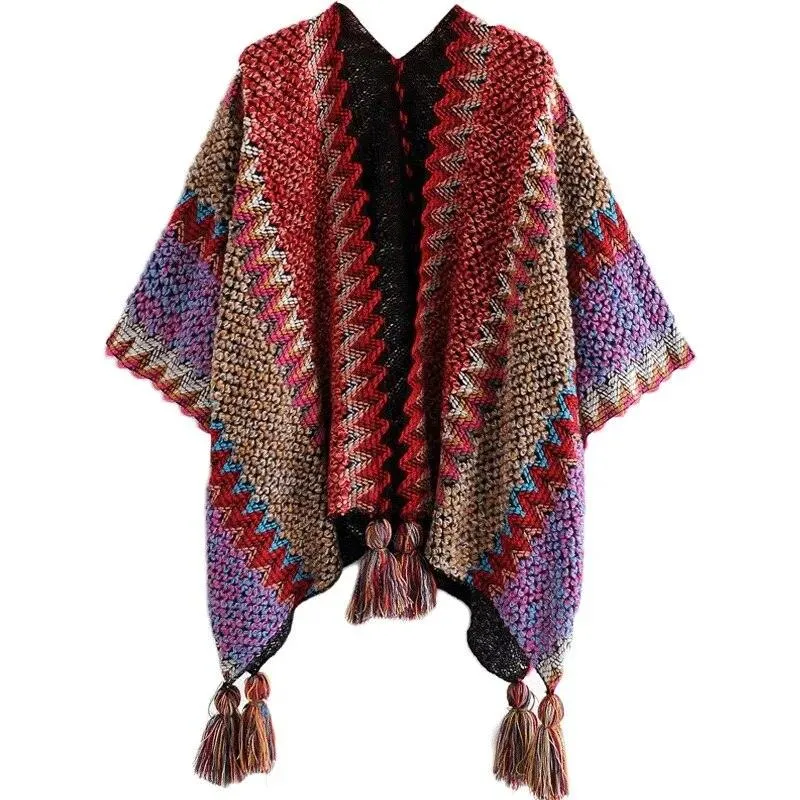 Knitted Poncho Tassel Cloak