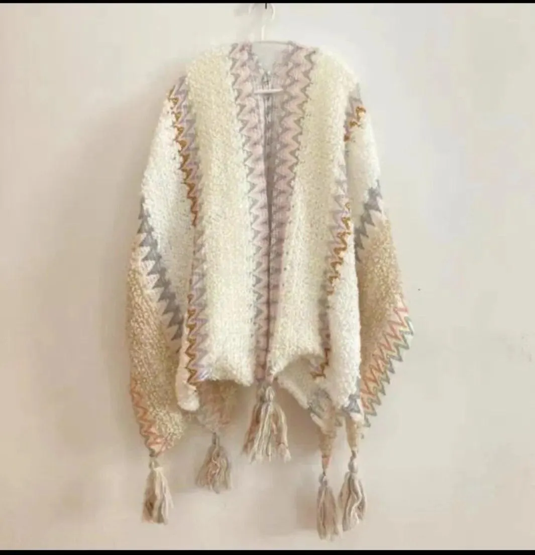 Knitted Poncho Tassel Cloak