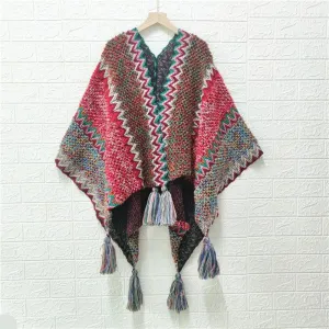 Knitted Poncho Tassel Cloak