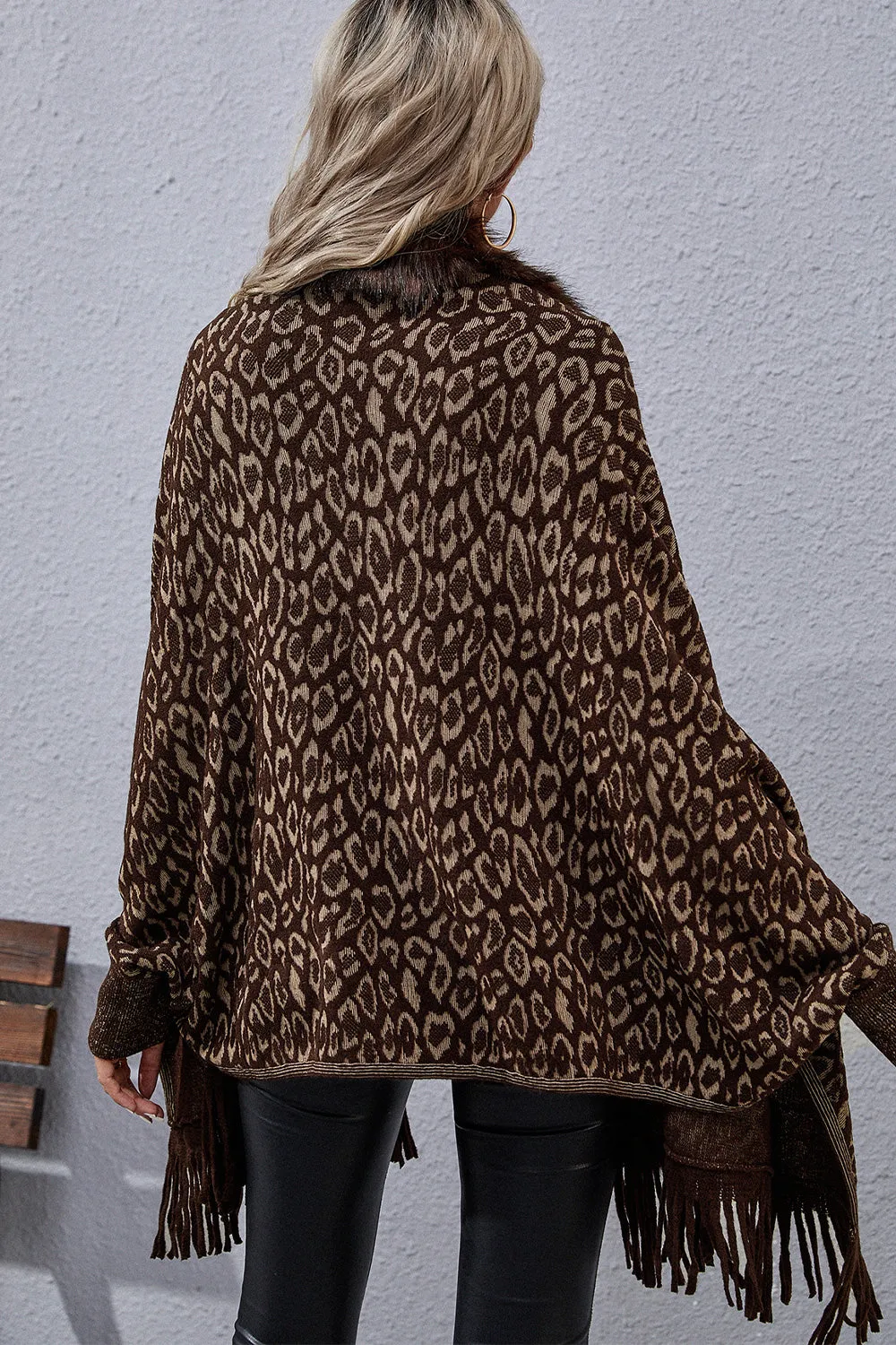 Leopard Fringe Detail Poncho